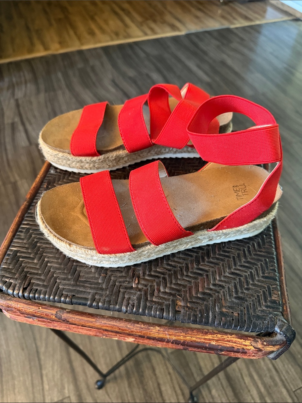 Time and Tru Red Elastic Espadrille Sandals